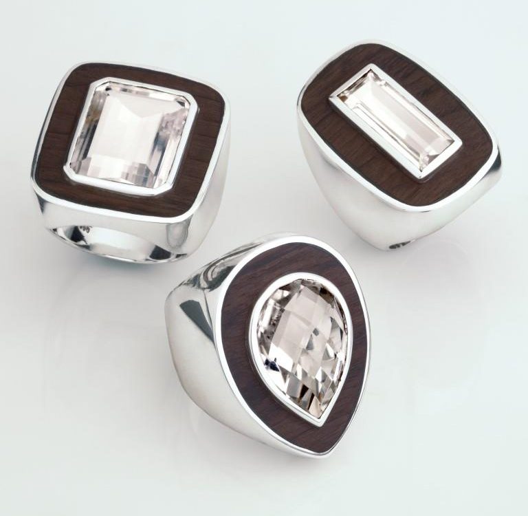 Trio Anel Itaipava - Ag 950, Imbuia e Quartzo branco